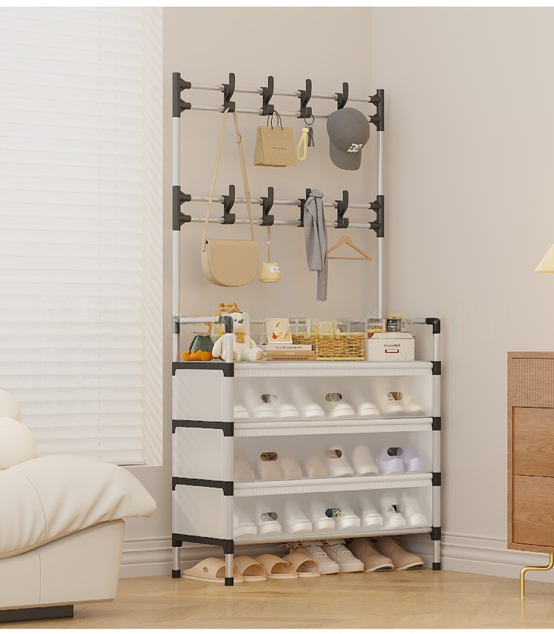 Cross-border multi-layer waterproof and dustproof multi-functional shoe and hat rack, storage shoe cabinet, household integrated floor-standing clothes hanger, shoe rack pic 11