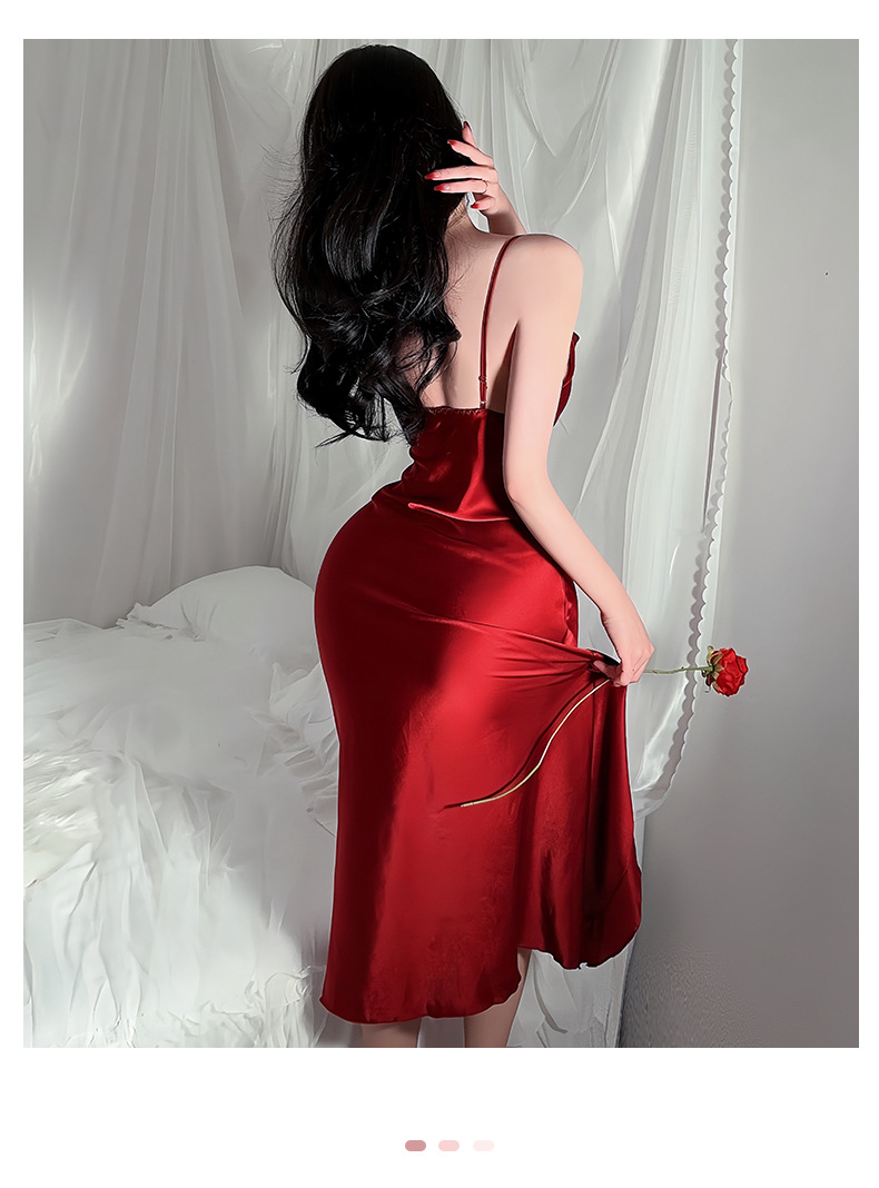 Influencers viento sexy halter vestido de dormir mujer glamourosa suela de volantes puntada pijama multicolor homewear 635 pic 12