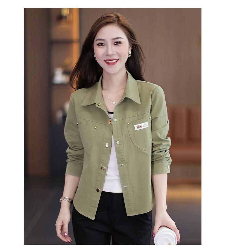 休闲外套女短款2024年春秋新款小个子时尚洋气宽松纯棉衬衫上衣潮详情10