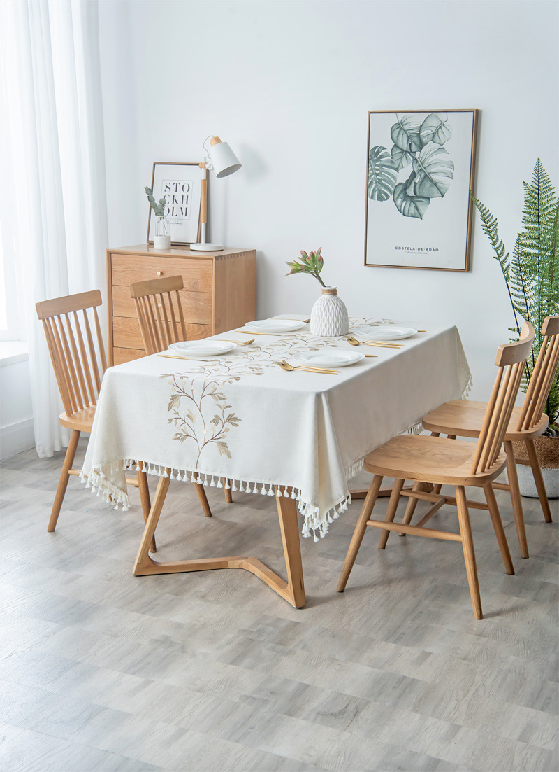 Amazon cross-border embroidered checkered flower tassel tablecloths, rectangular coffee tables, tablecloths and table coverings manufacturer embroidery pic 33