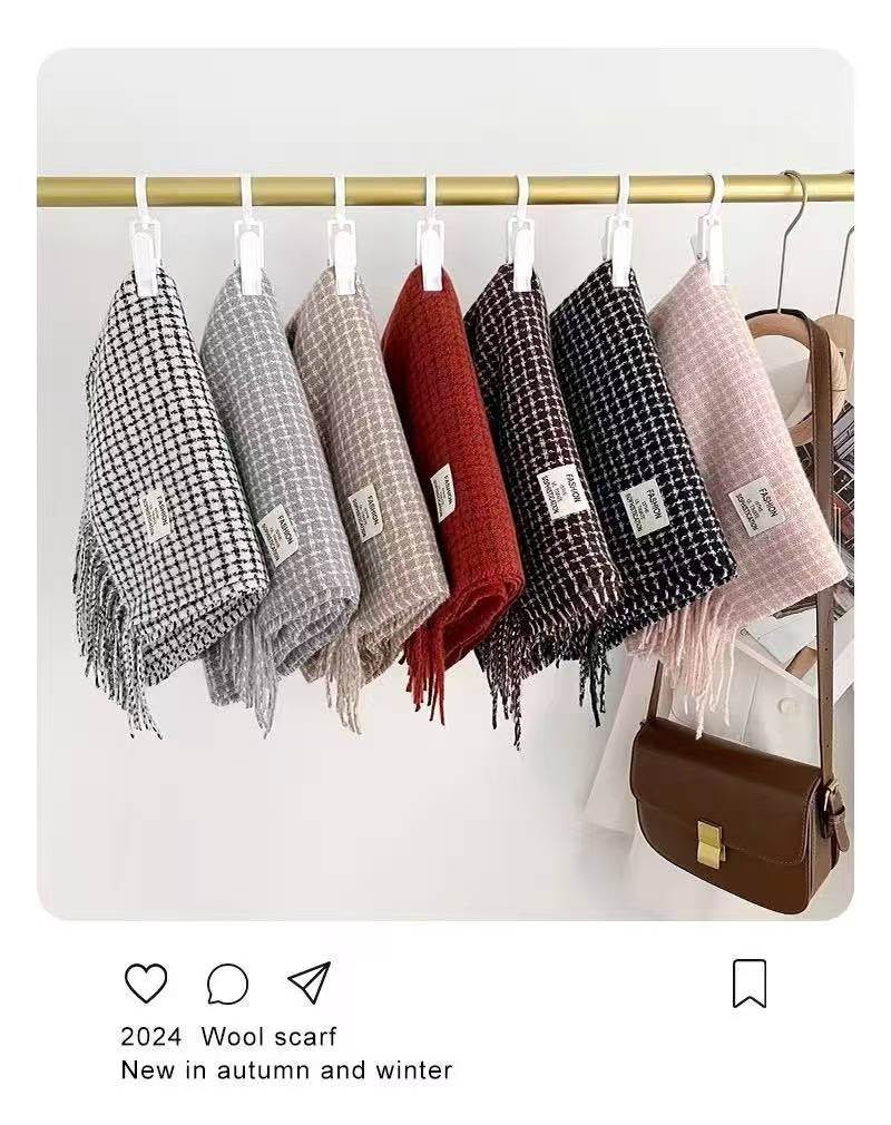 新款秋冬格子多色流苏韩系高级感保暖护颈围脖时尚气质百搭披围巾详情2