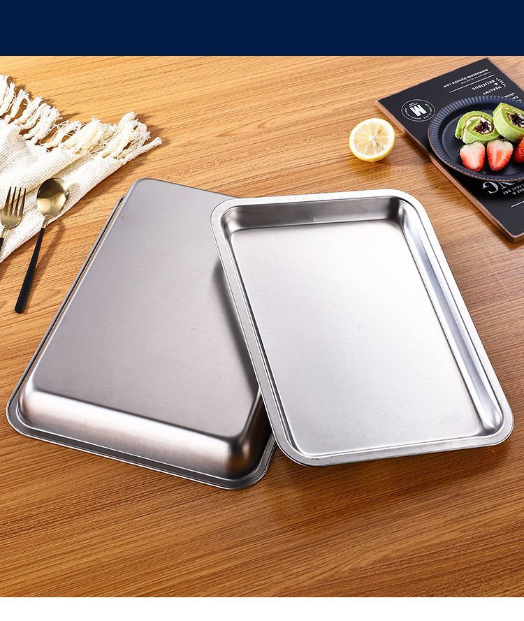 Extra-thick stainless steel flat base square plate baking tray, commercial steaming rice plate tray, dinner plate and vegetable plate pic 16
