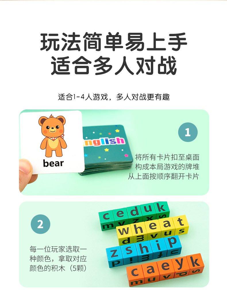 幼儿童英语启蒙拼单词桌游学习教具26英文字母积木质早教益智玩具详情9