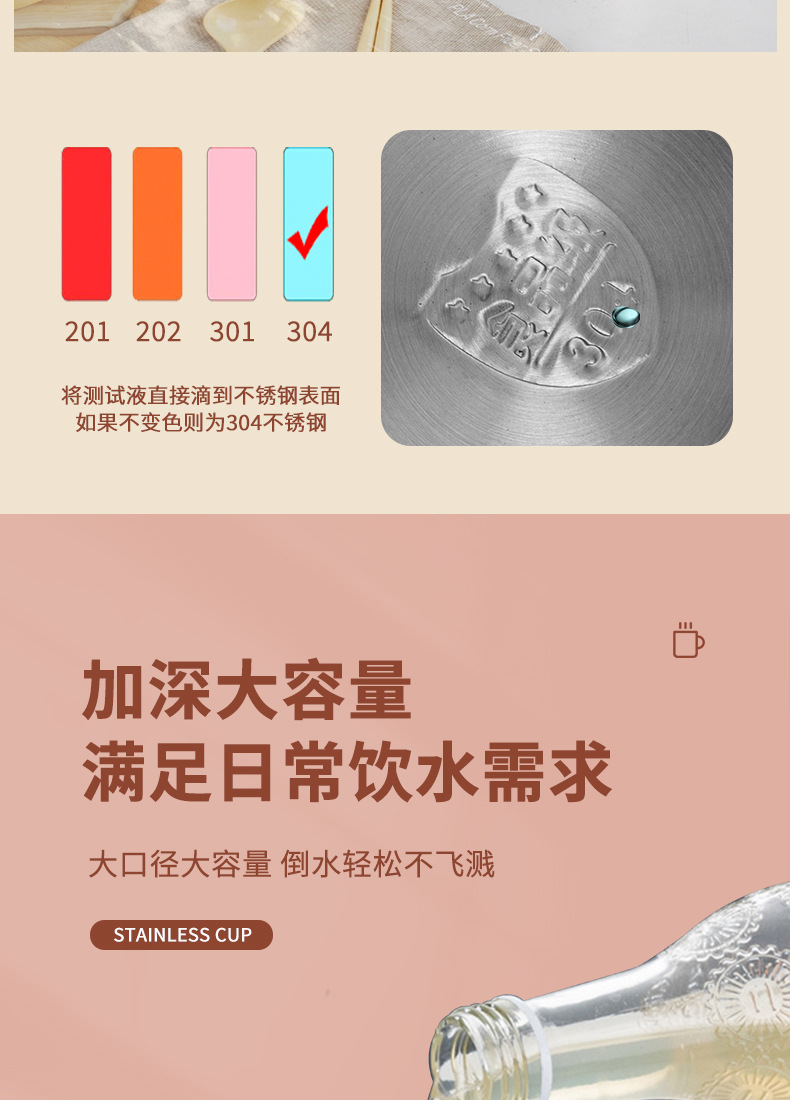 304不锈钢水杯 加厚大容量茶杯幼儿园专用杯隔热防烫带盖口杯批发详情5