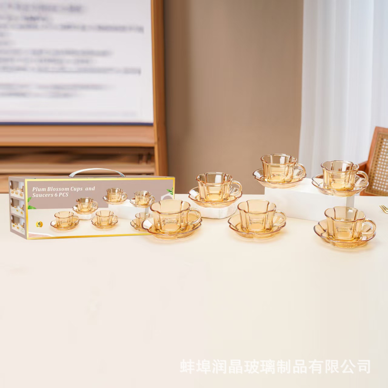 梅花玻璃杯六件套家用耐高温奶杯杯子加厚透明咖啡杯碟套装随手礼详情10