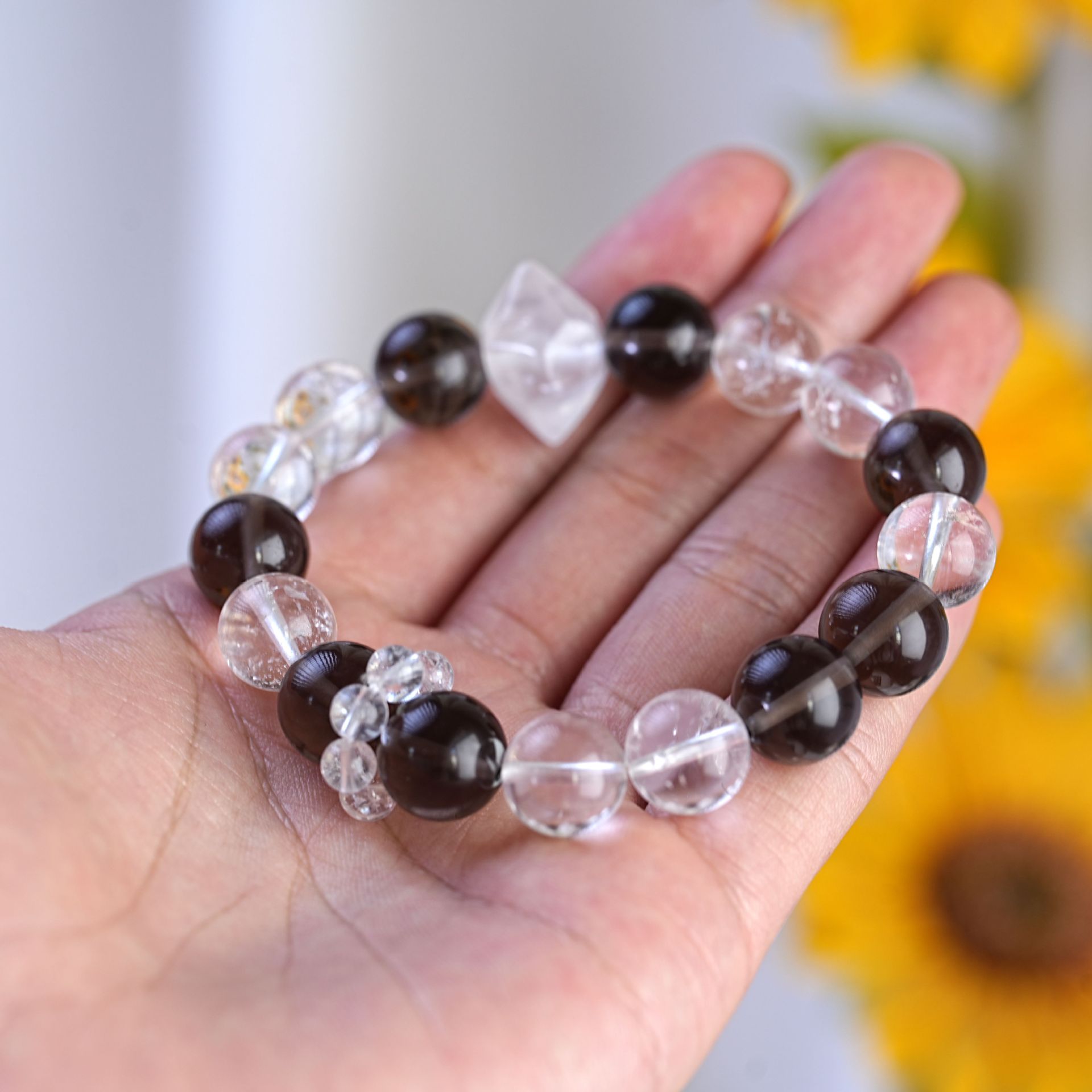 新中式天然白水晶配黑曜石手串复古轻奢高级感女手链串珠饰品配饰详情2