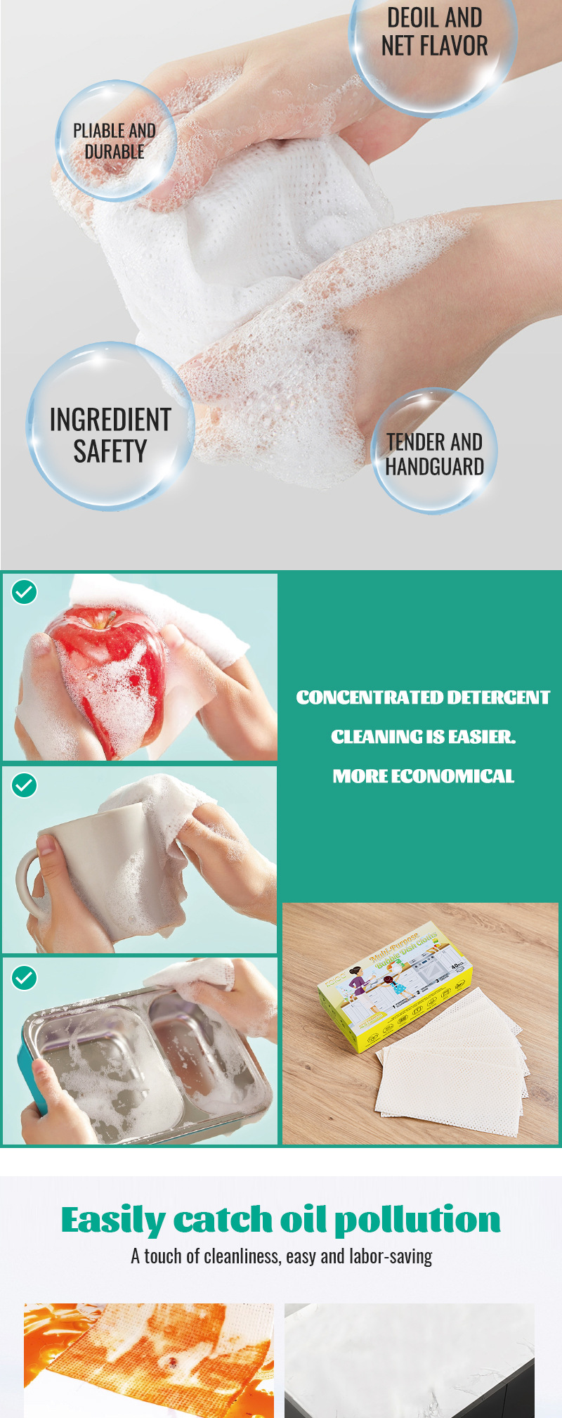 Disposable bubble dishcloths can be used as multi-functional cleaning cloths to remove dirt and grease. They are essential kitchen paper towels and cleaning cloths pic 4