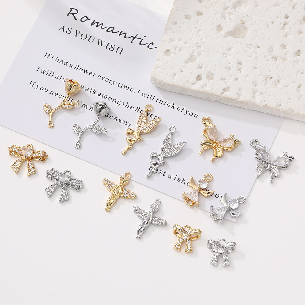 新款项链手链配饰吊坠DIY蝴蝶结玫瑰花锆石饰品镶钻手工饰品配件详情2