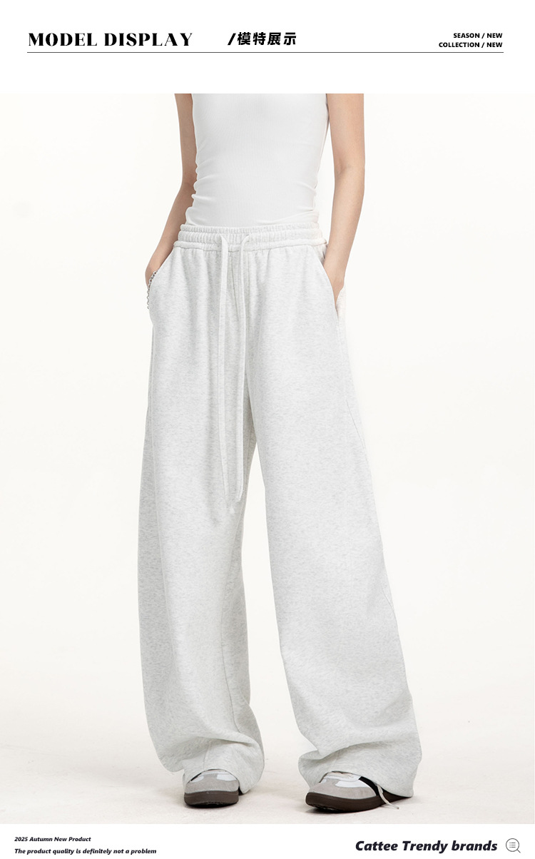 College-style solid-color straight-leg curved casual pants for men and women, loose wide-leg sport sweatpants for spring and autumn pic 8