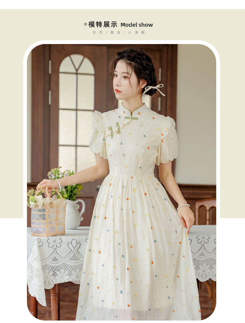 Improved cheongsam, new Chinese-style retro button-up, petite puffed-sleeve dress for women, summer long dress for export pic 11