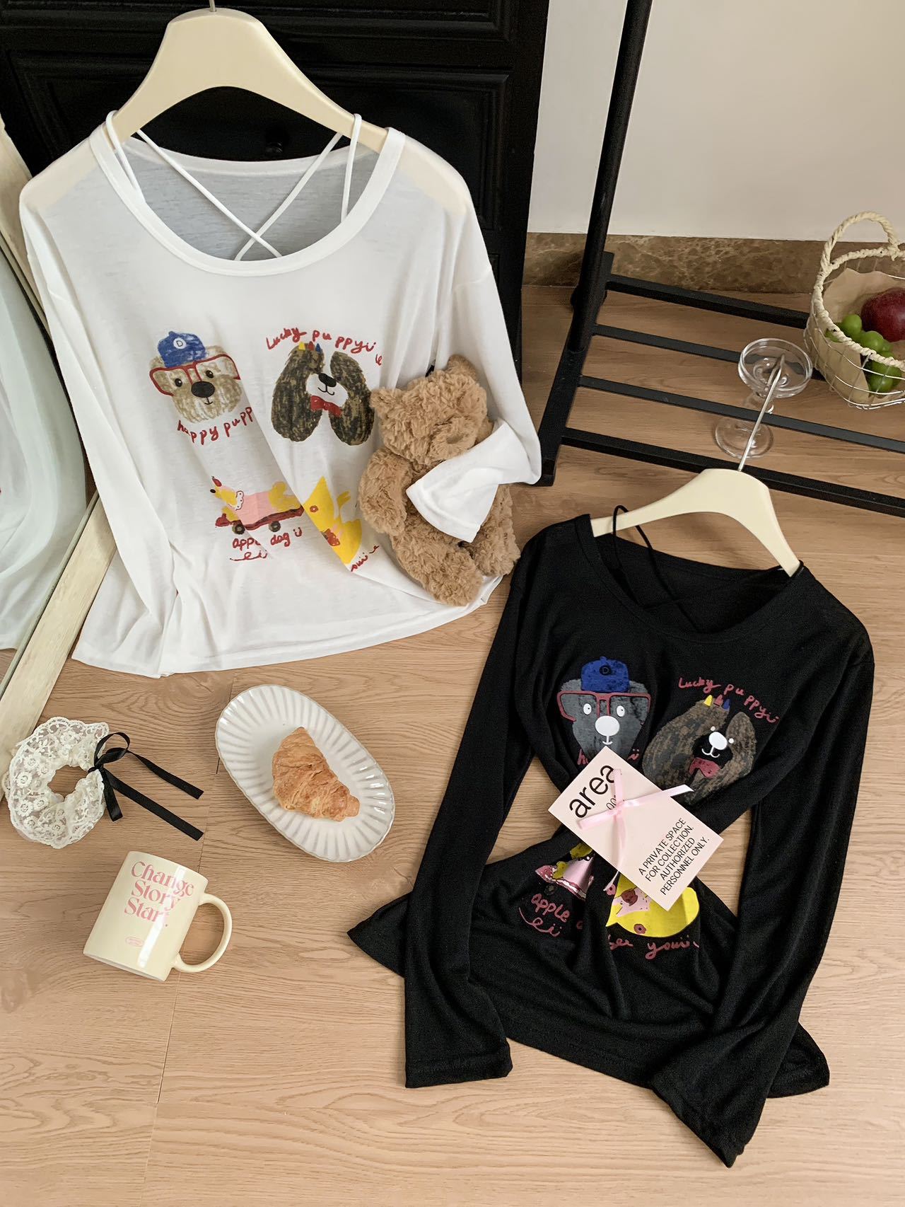 Loose-fitting, wide-necked, thin, sun-protective smock for women, summer, youthful cartoon printed long-sleeved T-shirt, U-neck top pic 39