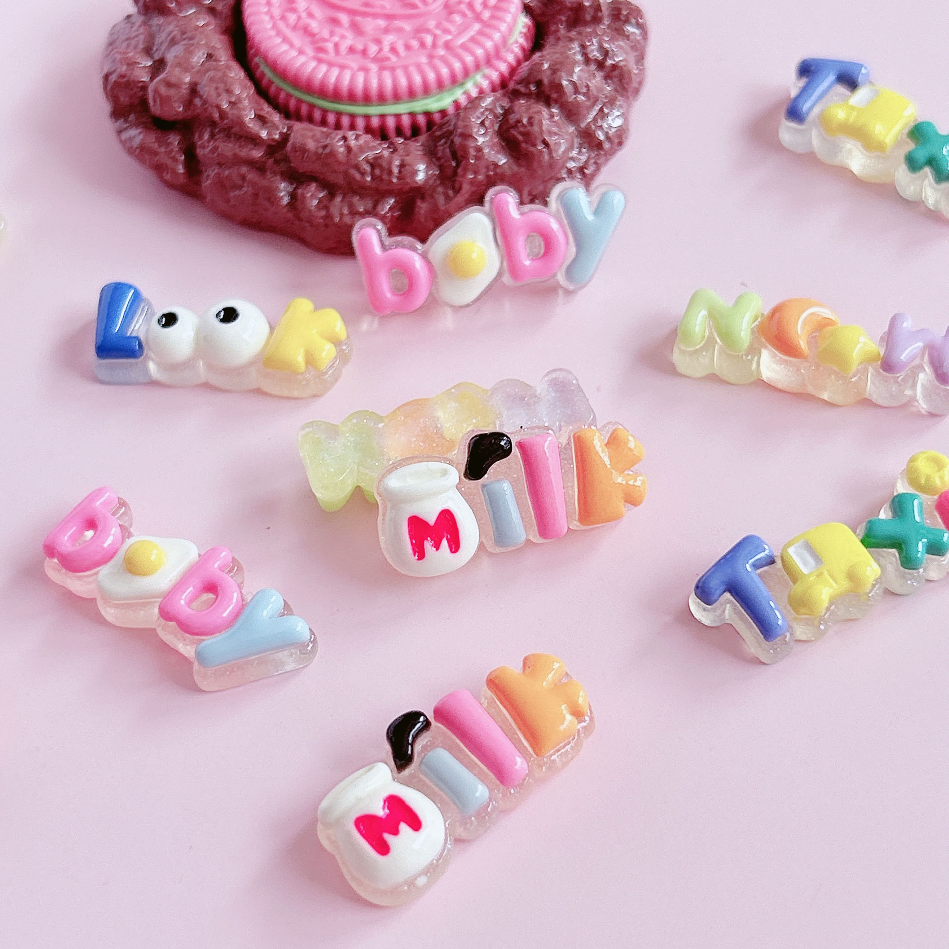 Creative color English letter plates, new handmade diy cream glue phone cases, headwear, hair clips, accessories, resin pic 8