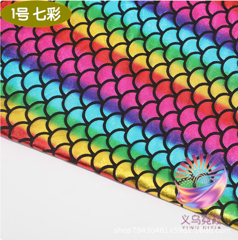 镭射四面高弹鱼鳞布牛奶丝氨纶烫金面料美人鱼裙舞台服装装饰布详情17