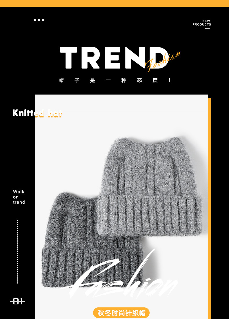 New cat-eared cute and versatile woolen cap, thickened and warm for outdoor winter, large-head girdle and pullover knitted cap for women pic 1