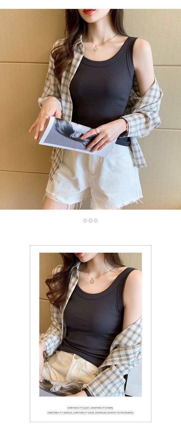 抖音爆款百搭防走光无袖内搭打底吊带背心女夏季修身显瘦外穿韩版 pic 8