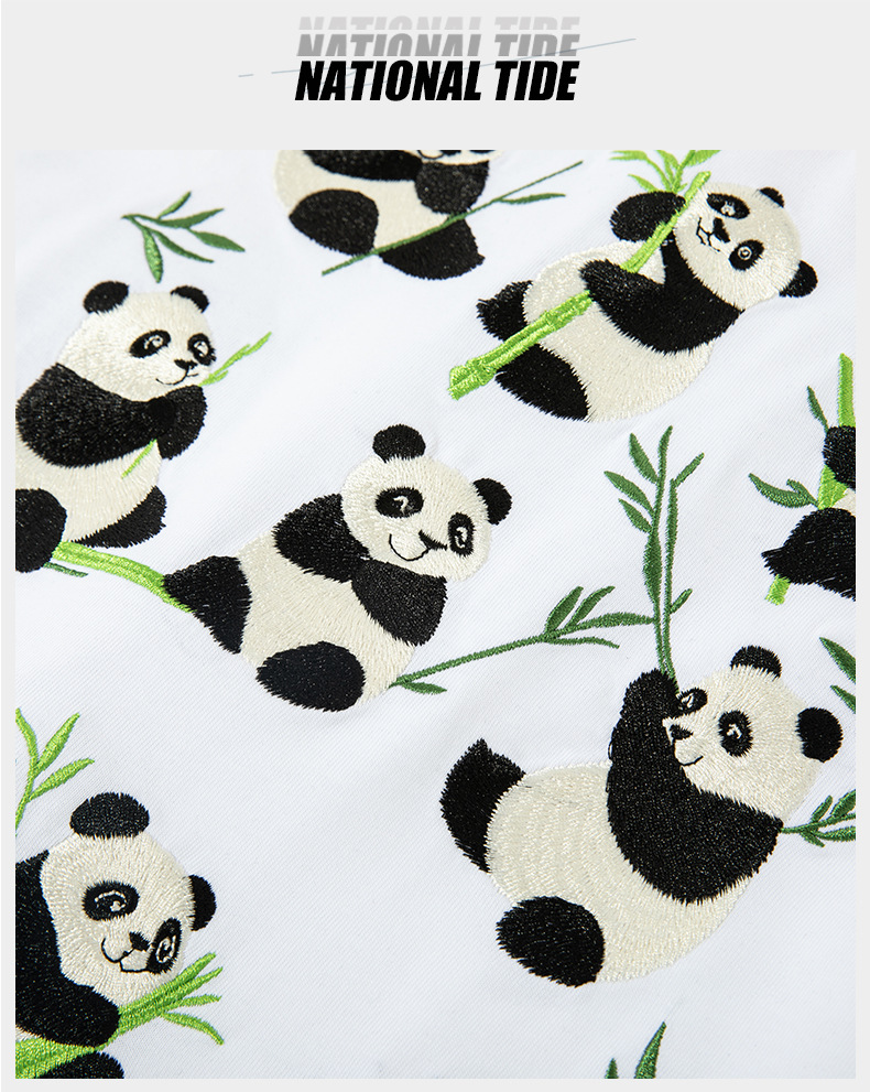 New Chinese-style national trend panda dumpling bamboo leaf embroidered T-shirt, loose round-neck half-sleeved top pic 10