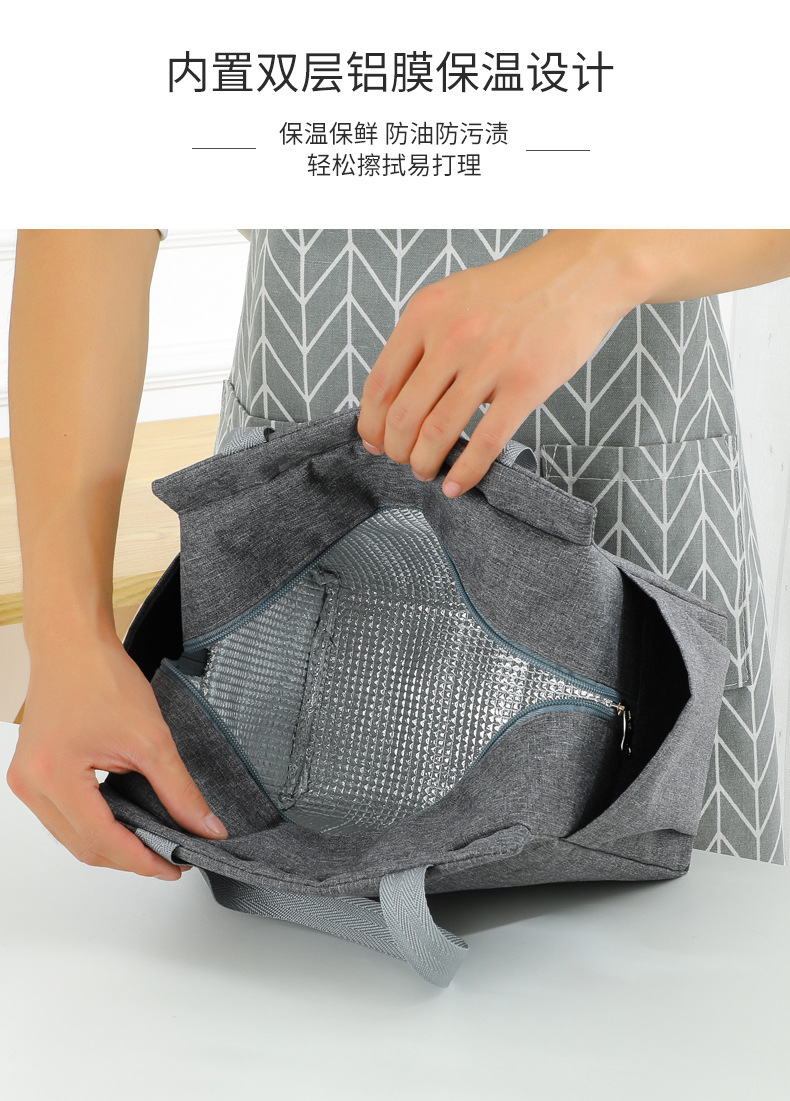 跨境简约纯色阳离子加厚冰包保鲜餐包上班族通勤方形手提饭盒袋详情7