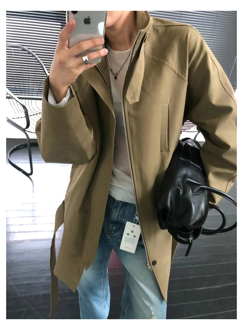 2025春季新品 韩国东大门女式风衣 立领系带设计 复古通勤风格 高级感慵懒风衣外套女款详情14