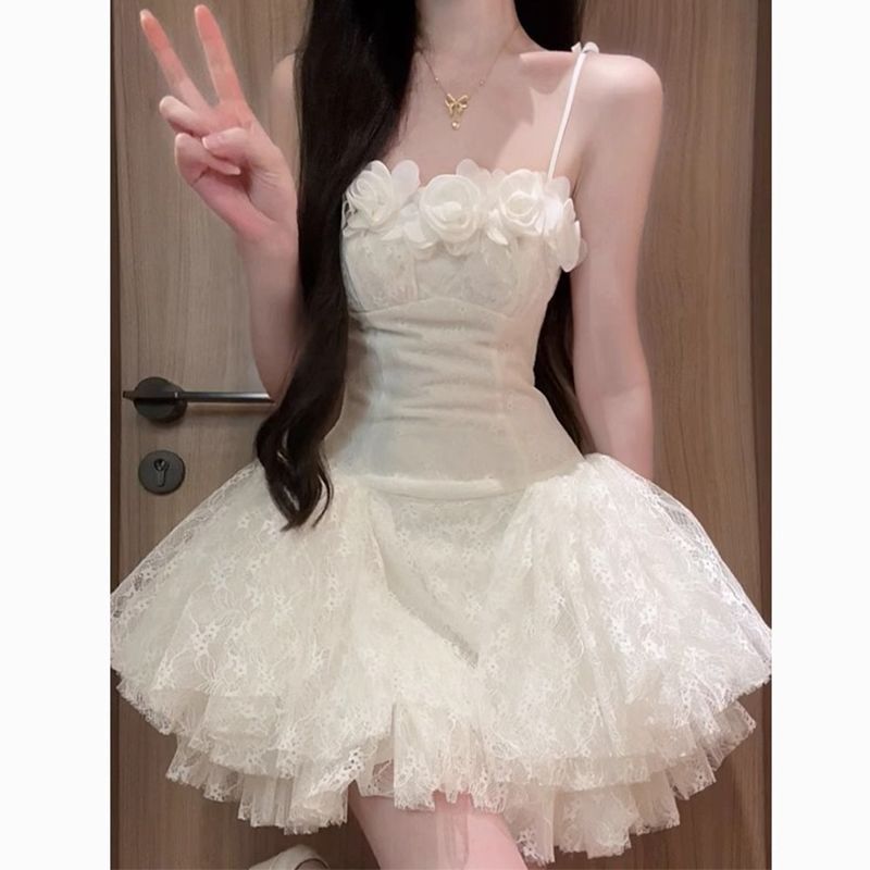 纯欲芭蕾风新款蕾丝蓬蓬仙女裙仙气吊带连衣裙女夏季独特别致裙子详情2