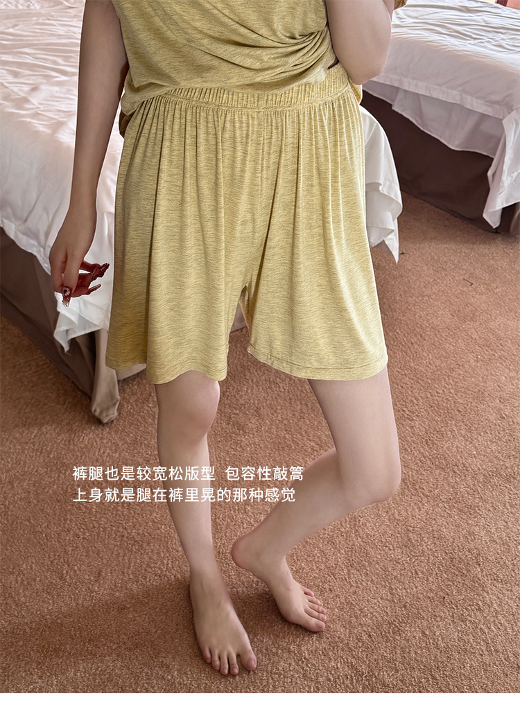 Summer pajama set with chest pad, short sleeves and shorts, pullover, two-piece home wear, thin and skin-friendly, can be worn outside with a pullover pic 17