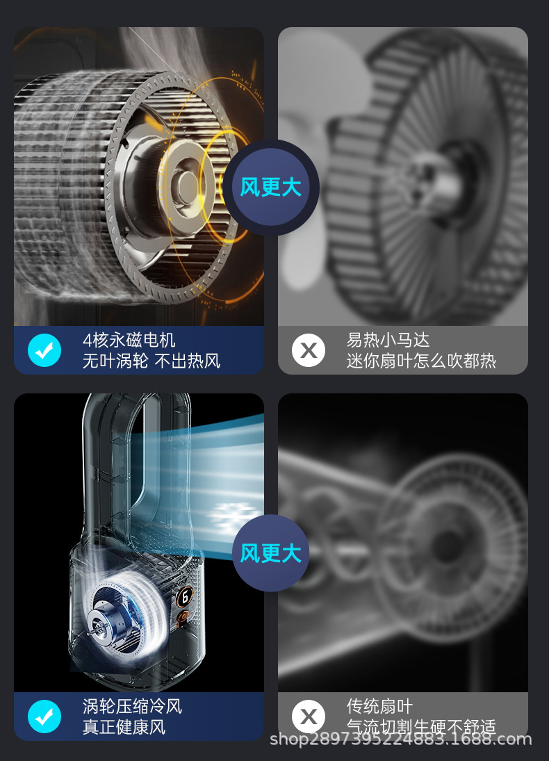 无叶风扇电风扇家用宿舍空调扇USB冷风扇喷雾水冷桌面风扇跨境详情10