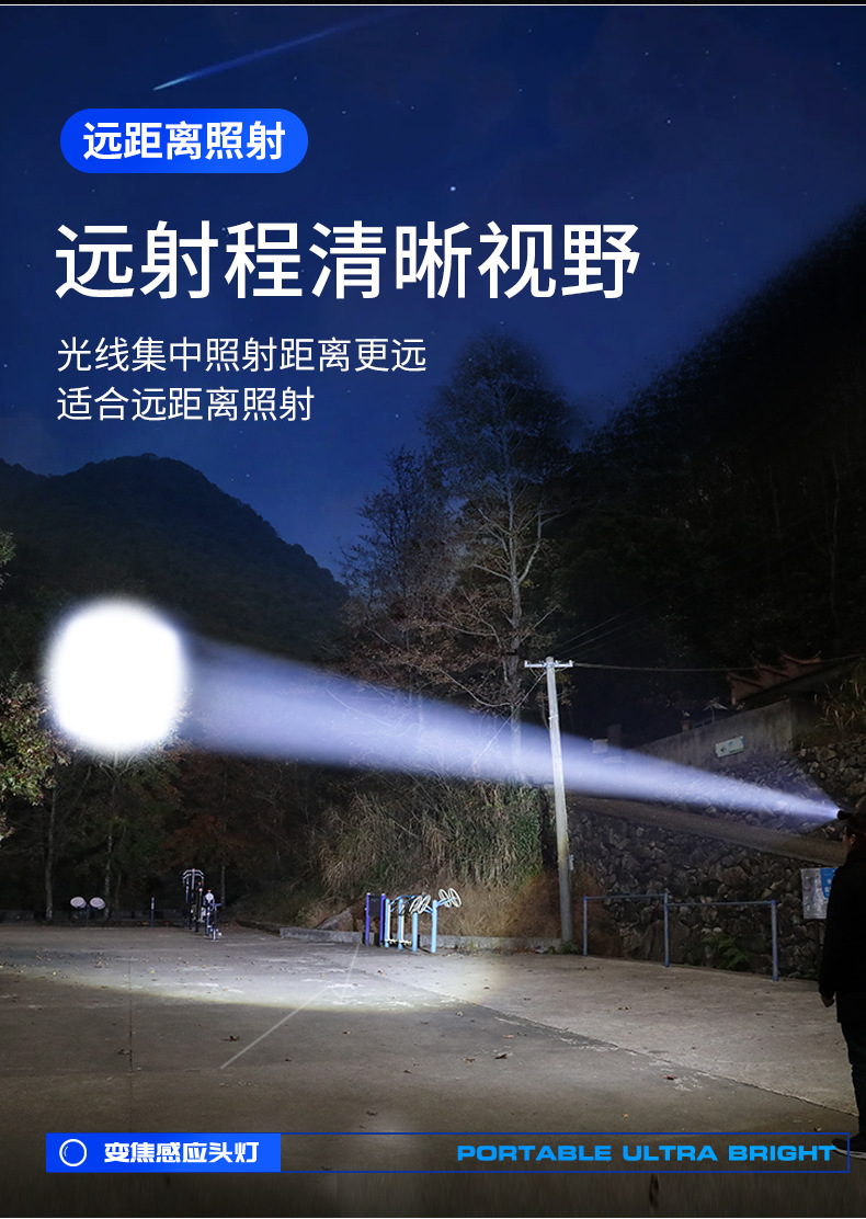 Fuente transfronteriza de dos luces lleva LED display de potencia recargable noche paseo faros zoom larga duración aleación de aluminio lámpara de minería pic 9