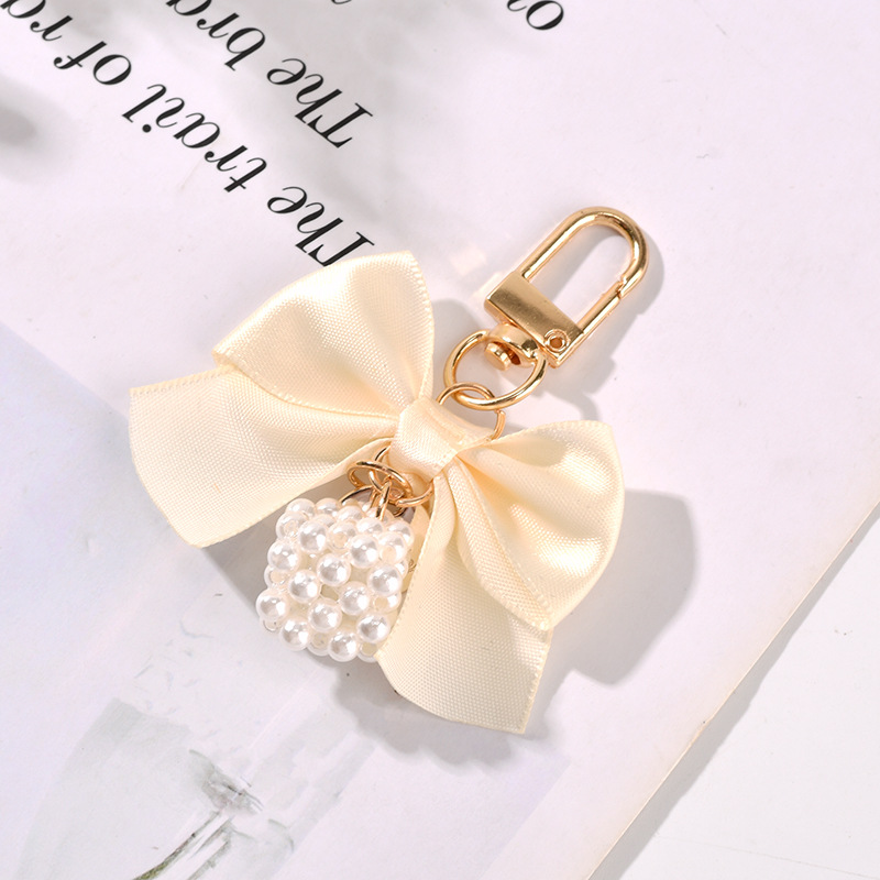 创意珍珠蝴蝶结汽车钥匙扣挂件小清新彩色织带蝴蝶结珍珠魔方配件详情17