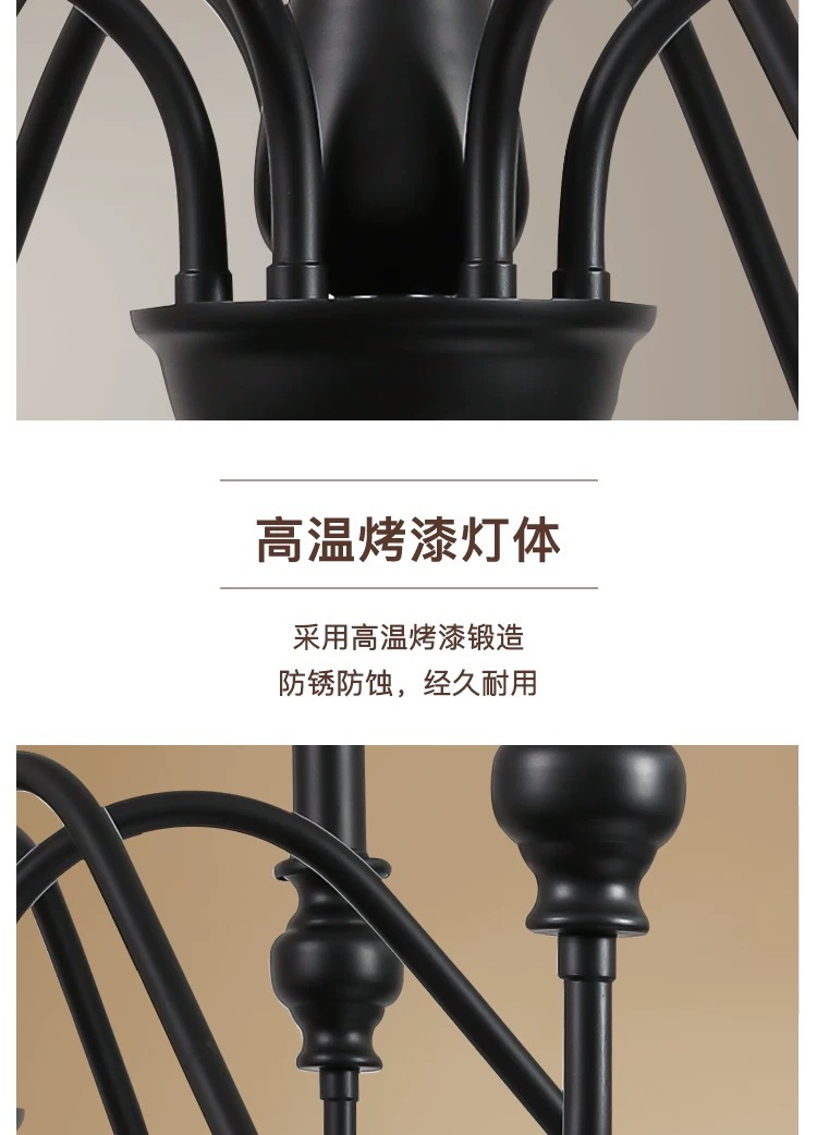 American retro candle chandelier, main light in the hall, black retro living room, French chandelier, new bedroom, Zhongshan lamp pic 18