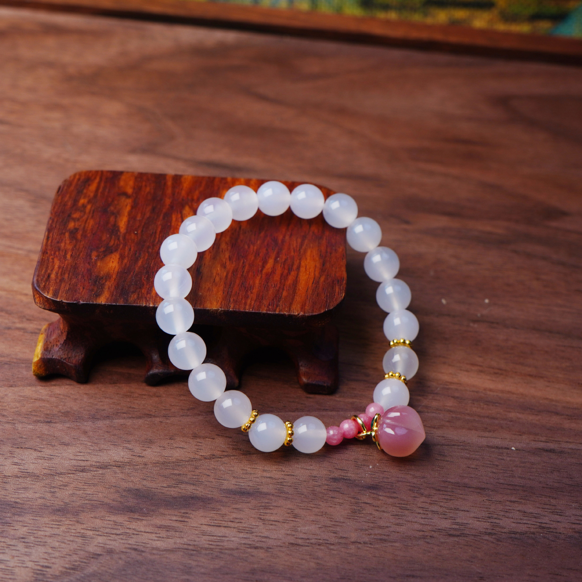 Tipo de hielo natural brazalete de ágata blanca para mujeres con colgante de melocotón dulce pincho de mano fresco y dulce mejor amiga decoración de mano regalo pic 26