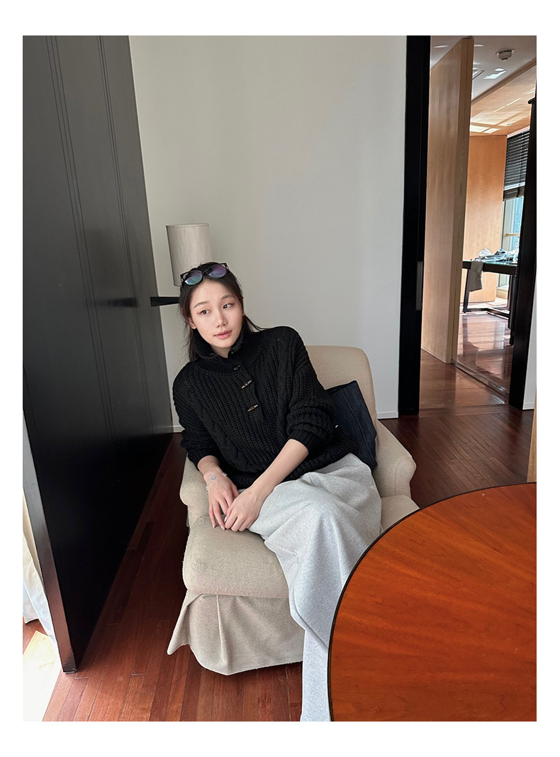 Winter new style horn buttoned lapel wool sweater, gentle and loose knitted sweater, sweater, sweater, sweater, sweater pic 12