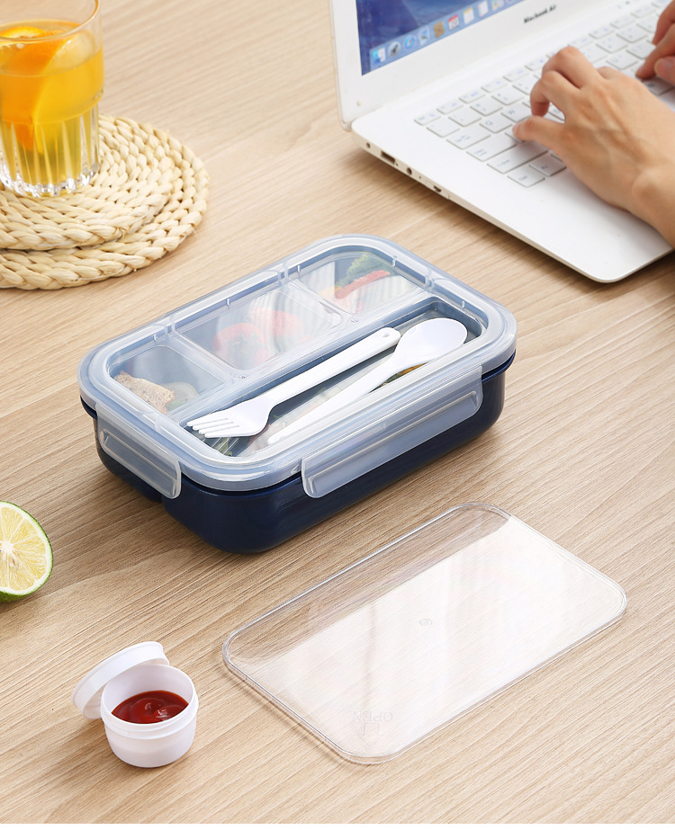 简约PP四格午餐盒亚马逊饭盒套装分格可微波炉加热密封沙拉便当盒详情17