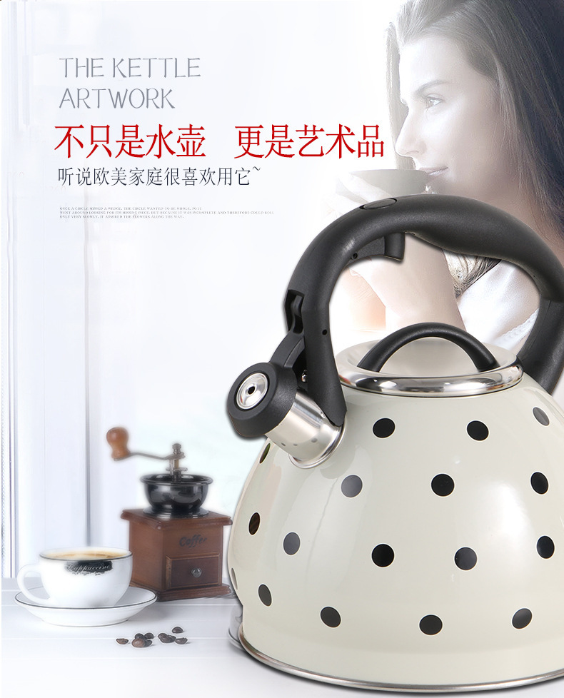 In-stock induction cooker, gas stove, universal Amazon cross-border e-commerce 3.0L polka dot stainless steel whistling kettle pic 9