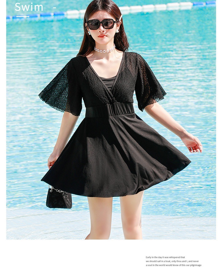 大码泳衣高级感连体平角夏季度假游泳衣遮肚显瘦保守裙式温泉泳装-028470详情14