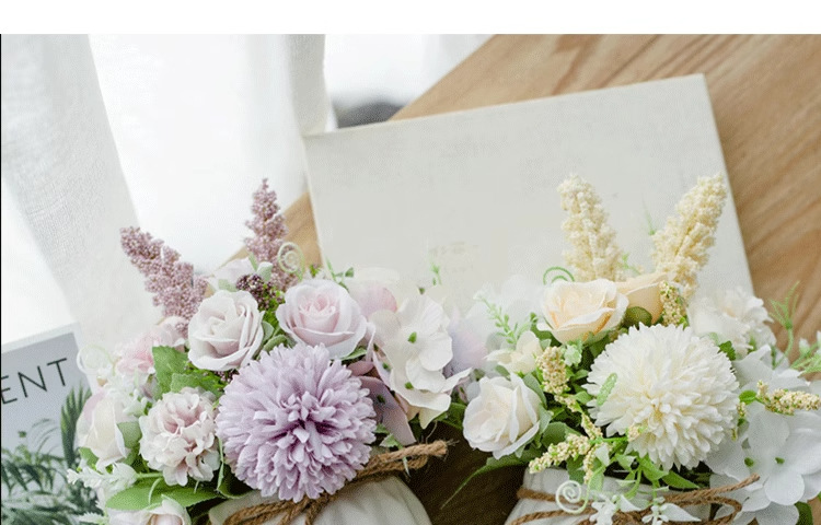 北欧仿真花套装陶瓷麻绳花瓶玫瑰花 仿真植物盆栽家居装饰假花盆详情7