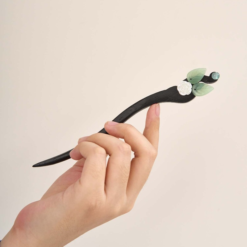 发簪古风盘发步摇新中式高级气质绒花汉服发饰木簪子简约簪子批发详情8