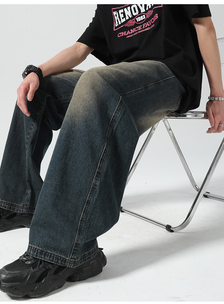 FUIV 韩版宽松直筒松紧腰牛仔裤现货批发外贸垂感百搭拖地阔腿裤详情11
