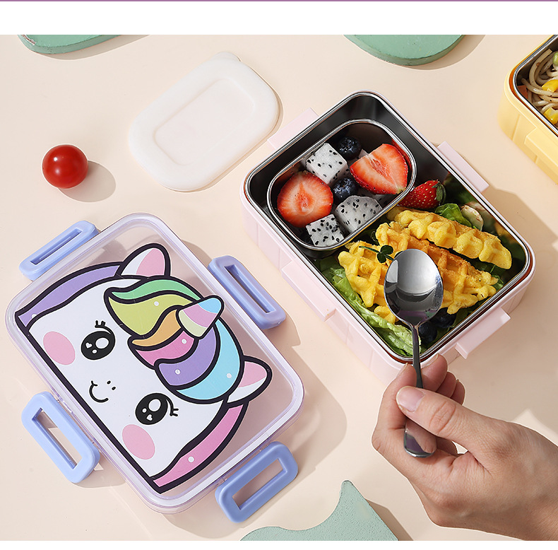 Cute and fun cartoon 304 stainless steel lunch box, single-compartment sealed with buckle, student portable lunch box, bento box pic 15
