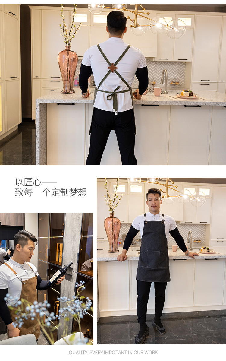 【 Chi Jia 】 Wholesale canvas aprons for home kitchens, thickened waistbands, coffee shops, haircuts, milk tea shops, and work uniforms pic 3