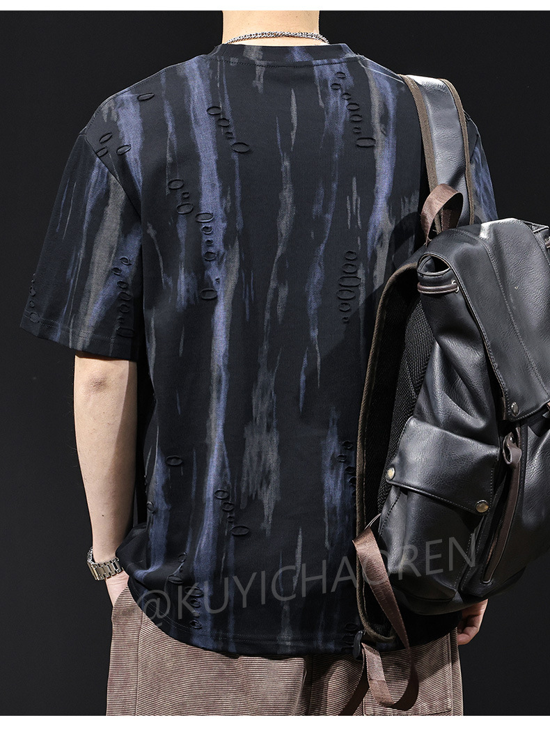 提花漏洞潮牌短袖t恤男士夏季2025新款大码高端衣服美式复古体恤详情10