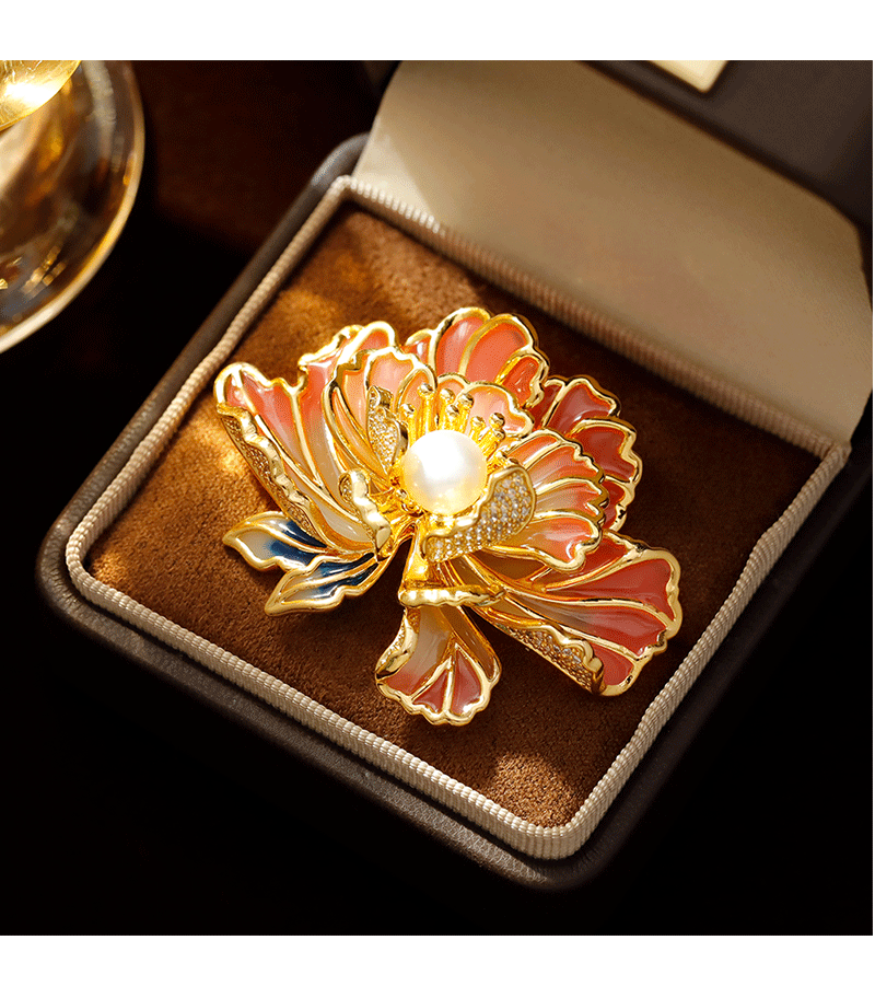 Hyacinth Peony flower brooch for women, elegant and elegant in ancient style, high-end and exquisite new Chinese style pearl accessory pic 6