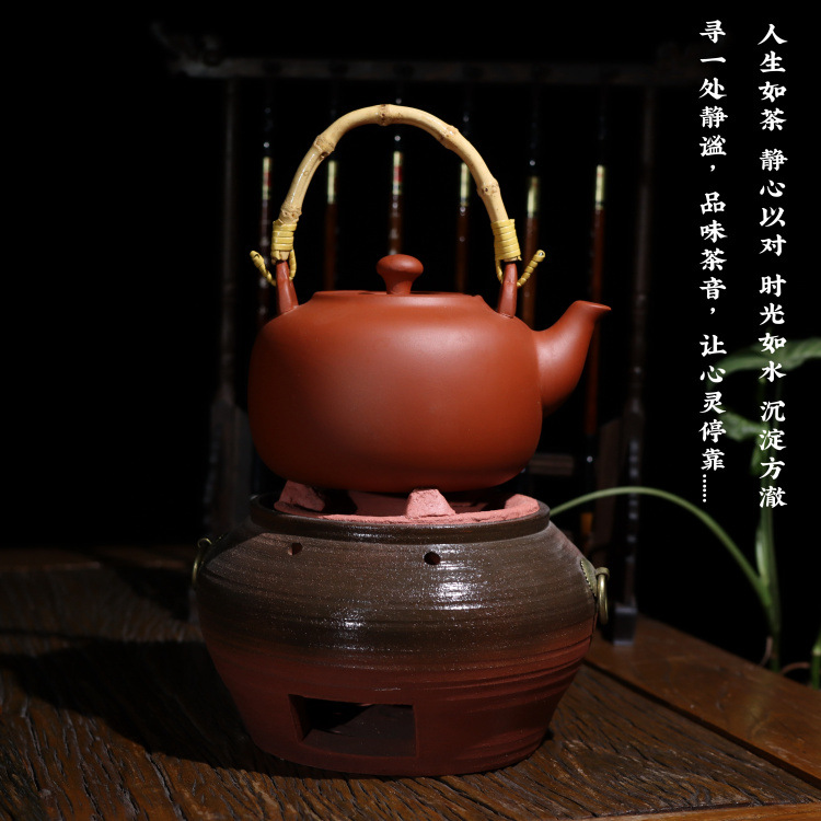 Special offer: Large-capacity purple clay kettle, Gongfu tea set, charcoal stove kettle, household and outdoor handle kettle, suitable for boiling teapots pic 5