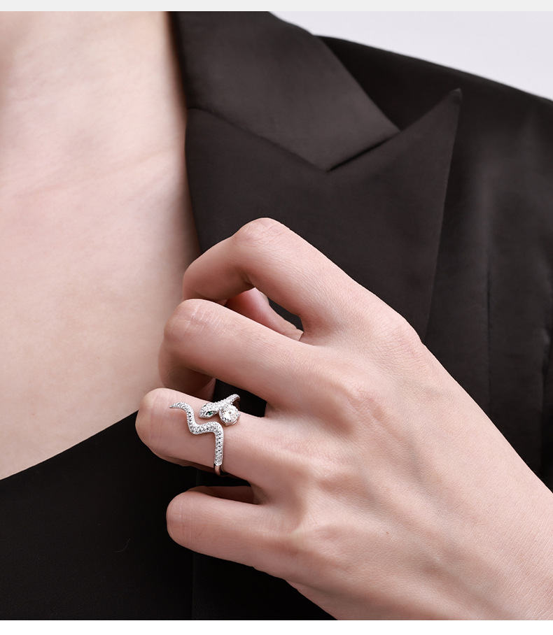 Zhuoheng Select S925 sterling Silver unique snake-shaped high-end Design Moissanite Diamond Ring, cross-border non-fading spiritual snake ring pic 3
