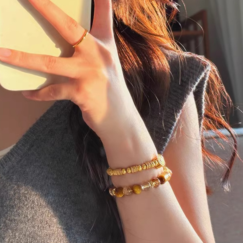 金发晶黄水晶手链黄虎眼石小众设计感黄镂空绣球手串闺蜜生日礼物详情12