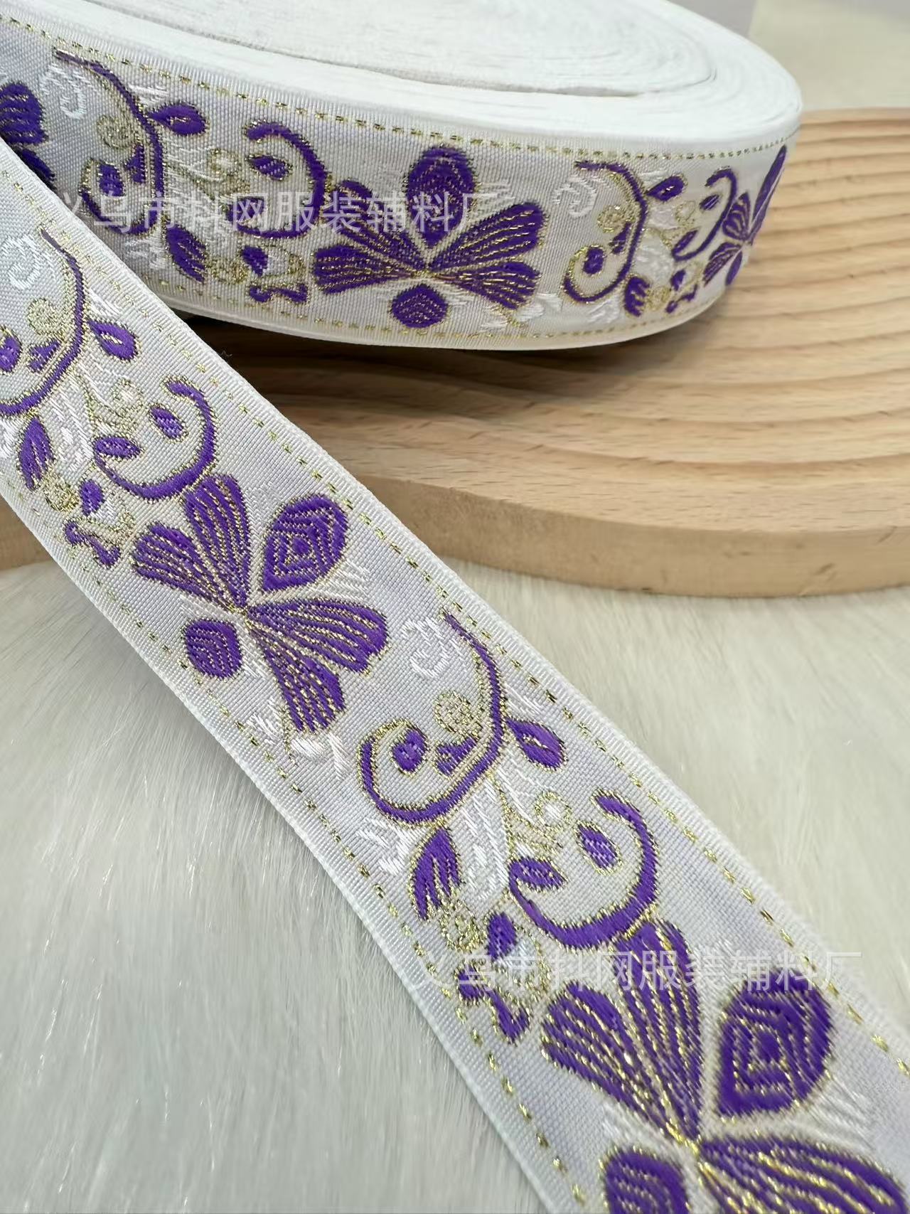 3.5-4cm白底金丝民族风织带手工diy蝴蝶结织带演出服装辅料批发详情5