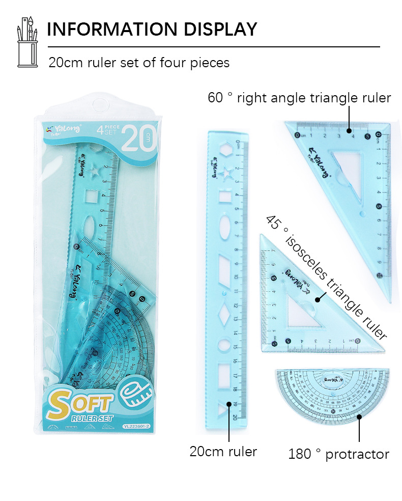 Yalong Cross-border flexible plastic measuring Tools, 20 cm school ruler, student school supplies pic 7