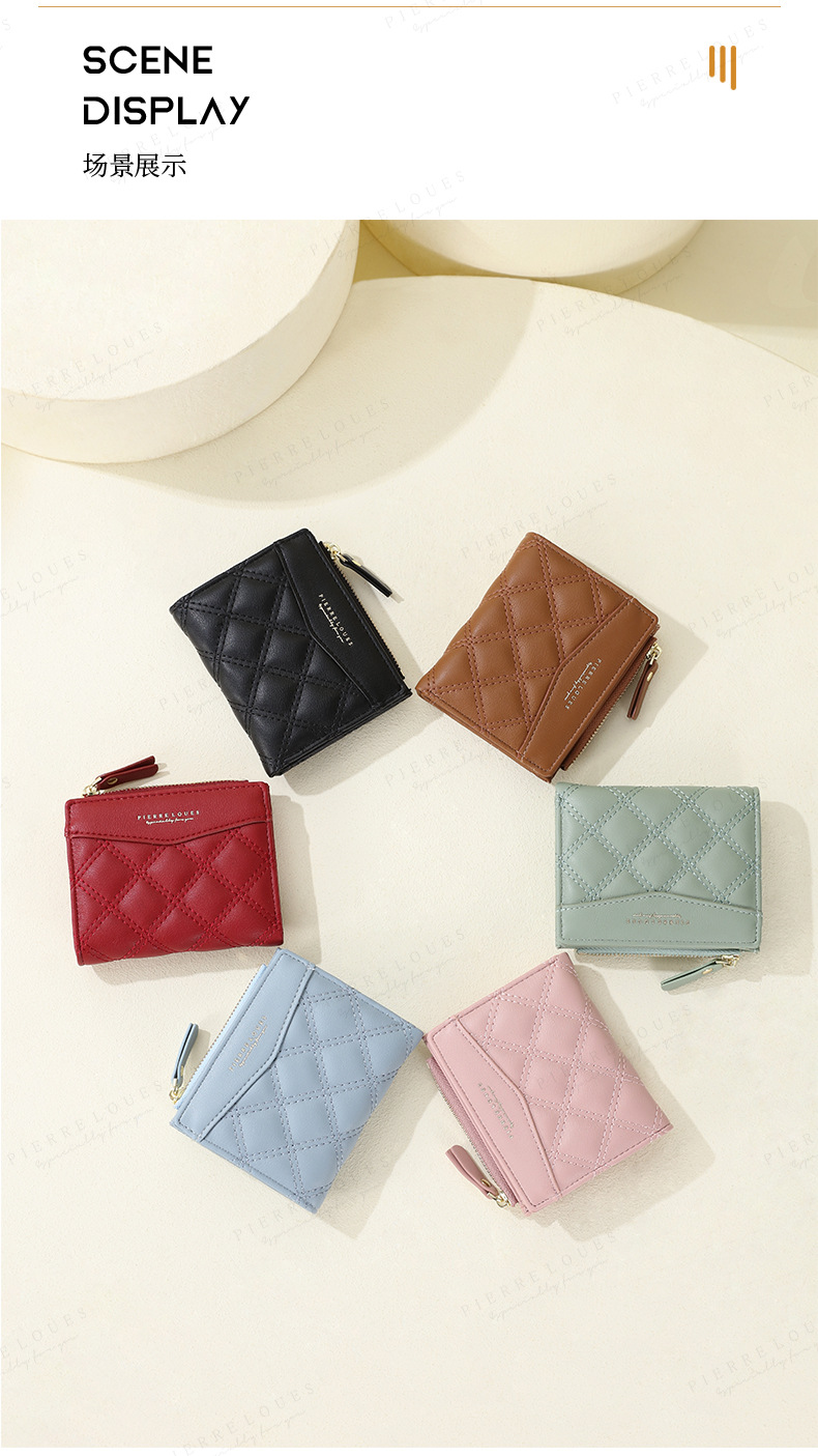 A fashionable new diamond-patterned student high-end wallet with a Korean InS-style short zipper and large capacity for women pic 13