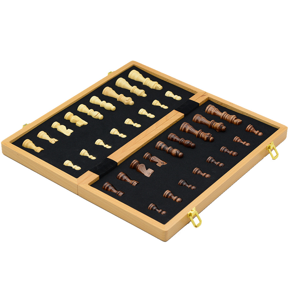 39cm magnetic chess, pine wood, double rear foldable board game toy, cross-border chess pic 2