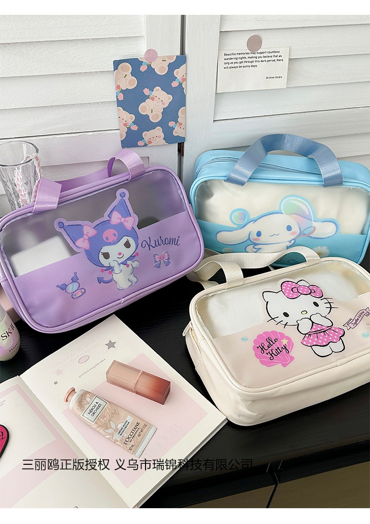 Sanrio officially authorized semi-transparent makeup bag, cute Kuromi makeup bag, portable hand-held small bag wholesale pic 5