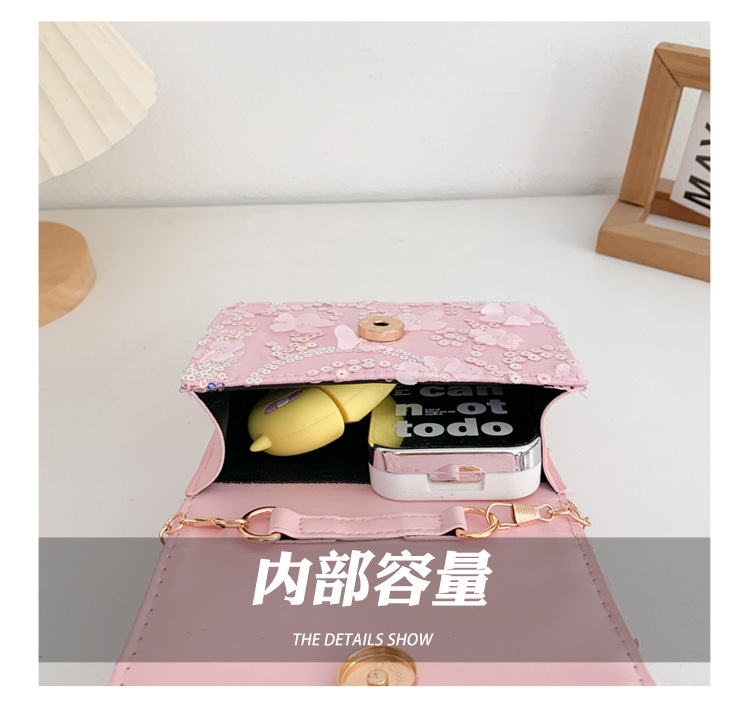 新款手提包可爱小女孩儿童零钱包洋气亮片时尚公主珍珠单肩斜挎包详情23