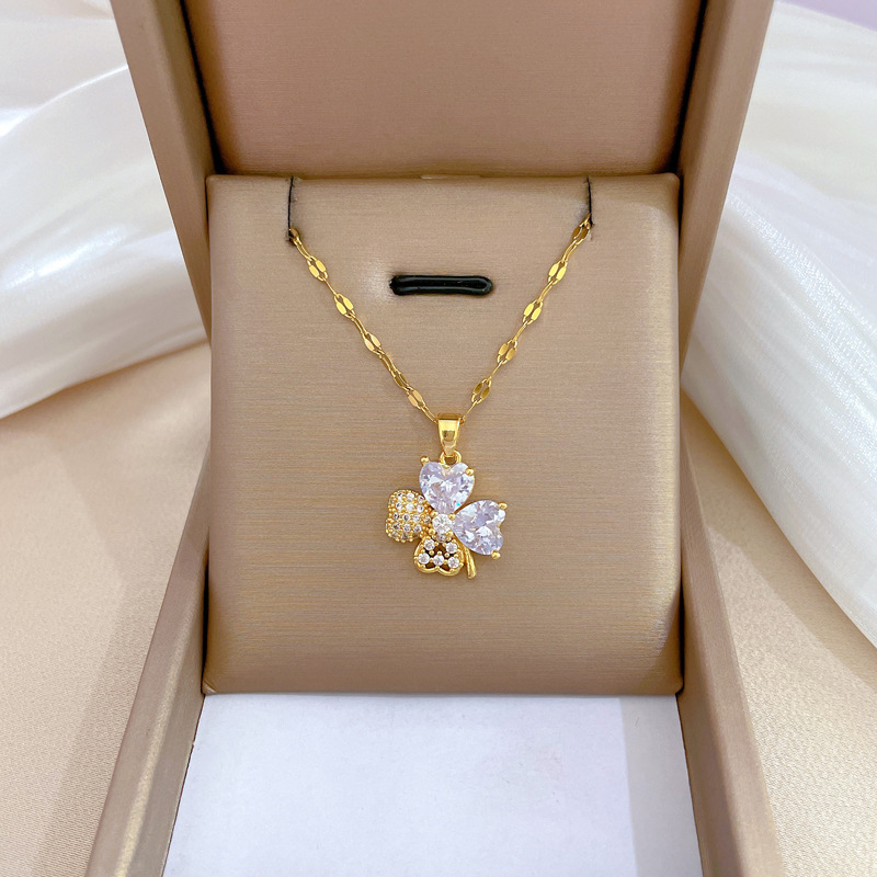 【钛钢】幸运项链女铜微镶真金电镀简洁Ins网红精致锁骨链脖链详情10